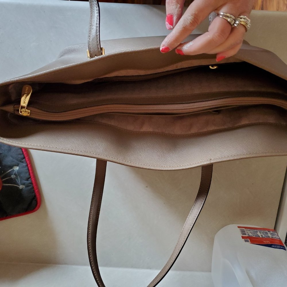 Michael Kors Jet Set Leather Brown Tote Bag Purse Xl - Picture 13 of 16